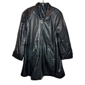 Women's Sz M Mid-Length Black Heavy Leather Fit Flare Zip Jacket (1497)